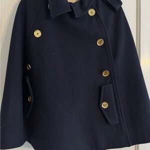 Michael Kors Navy Cape Coat with Gold Accents